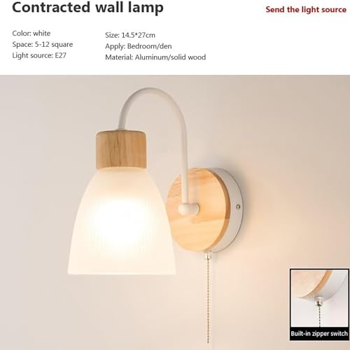 Aplique de pared E27 con interruptor de madera blanca para mesita de noche 4
