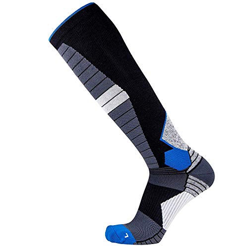 Thermal Compression Ski Socks – Warm Socks For Skiing And Snowboarding (Large, 3 Pack - Black/Blue) #TOP1