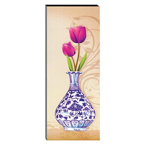 Image of Indianara Set of 3 Flowers in Vases MDF Art Painting (3831FL) without glass 4.5 X 12, 9 X 12, 4.5 X 12 INCH