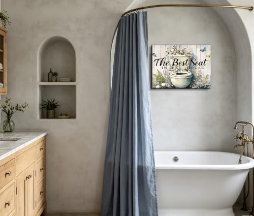 Image of Frimeeme Framed Funny Bathroom Canvas Wall Art,12x16 in