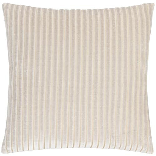 Image of Paoletti Savoy Stripe Polyester Filled Cushion – Reversible Soft Textured Velvet Decorative Cushion for Sofas Beds and Armchairs (Oyster - 50x50cm)