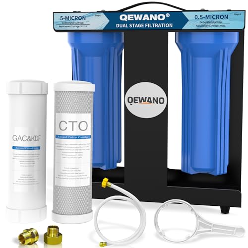 Dual Stage Camper & RV Water Filter 2 Stage RV Water Filtration with KDF & GAC System, Filters Out Bad Taste, Odors, Heavy Metals, Sediments, Water Filter for RV Campers, 3/4