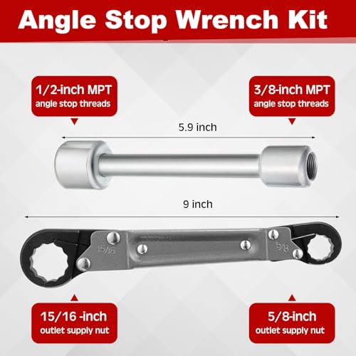 Image of 4 Pcs Angle Stop Wrench Kit Plumbing Tool, Olive Ring Removal Tool with Diameter of 1 /2 inch, 3 /4 inch, Compression Sleeve Puller for 1 /2 inch Compression Fitting, Install Angle Stop Nut(Ferrule,Grey)