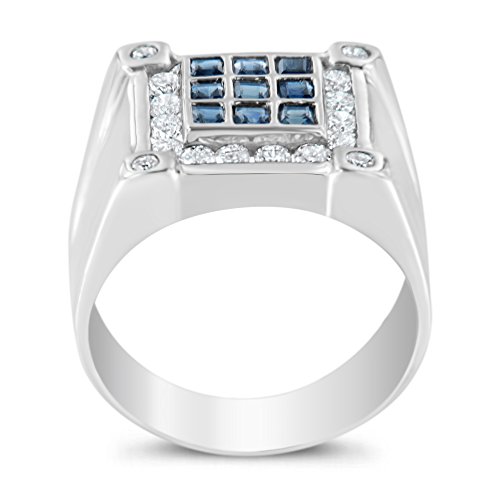 Original Classics Men's 14k White Gold Diamond and Lab Created Blue Sapphire Gemstone Ring Band (1 cttw, Color, Clarity)