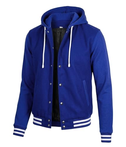 Image of Decrum Hooded Varsity Jacket Men - Fashion Trendy Casual High School Baseball Letterman Mens Hoodie Bomber Jackets
