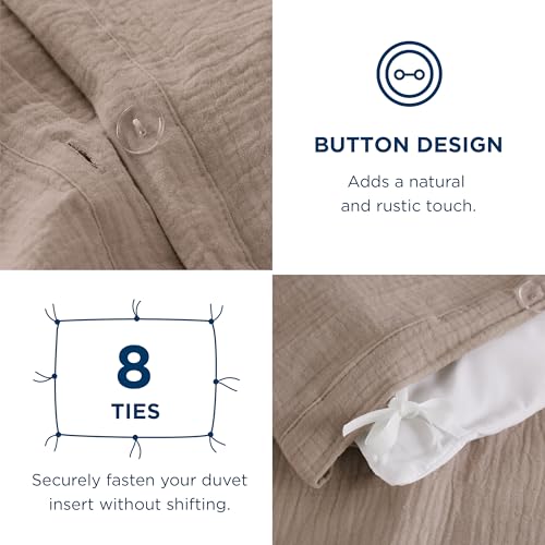 Image of Bedsure 100% Muslin Cotton Duvet Cover Queen Size - Ultra-Soft Gauze Duvet Cover, PureWoven Breathable & Lightweight Bedding Set with Button Closure and Corner Ties (Khaki, Queen, 90 inchx90 inch)