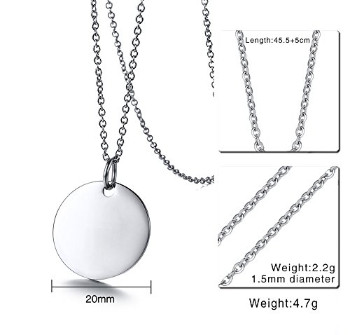 Vnox Custom Engraved Stainless Steel Circle Round Tag Disc Pendant Necklace,Inspirational Bridesmaid Friendship Gift For Her (Sliver, 1 Piece) #TOP1