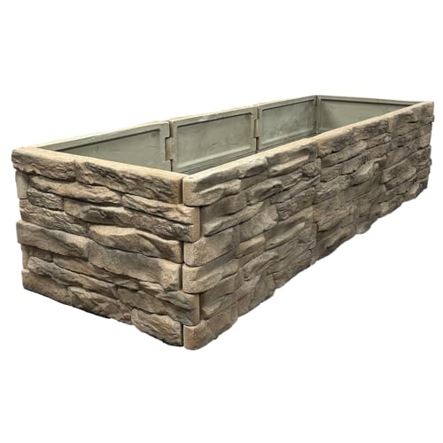 Landecor Raised Garden Bed Tan/Brown Ledgestones Composite Polyurethane Natural Look Stone Garden Planter Box (6-Pack)
