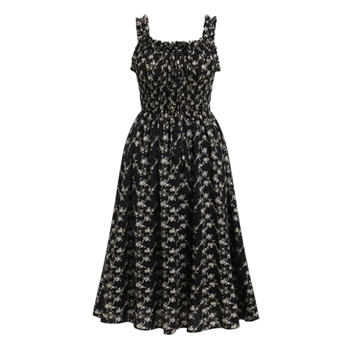 Robe d'été femme imprimé floral mi-longue sans manches col carré