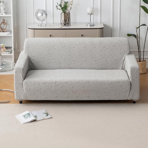 Image of House of Quirk Universal Jacquard Fabric Sofa Cover - Soft, Stretchable Couch Slipcover for 5-Seater (3+1+1), Flexible Fit, Wrinkle-Resistant & Easy to Clean (Grey)