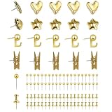 KEYDUACU 150 Pcs Gold Push Pins Set, Metal Thumb Tacks, Decorative Push Pins for Cork Board with Hook Clip, 6 Style Office Accessories for Map