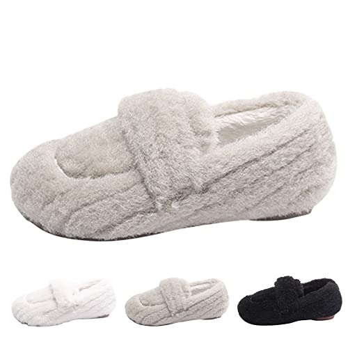 Winter Children Slippers Boys Girls Cotton Shoes Flat Bottom Plush Warm Slip On Comfortable Non Slip House Shoes (White, 3-3.5 Years Toddler)3