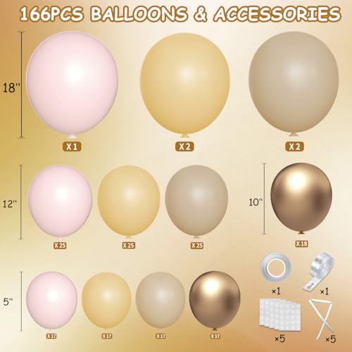 MEBAY Boho Pink Nude Neutral Balloon Arch Kit, 166Pcs Pastel Brown Maca Light Pink Nude Champagne Gold Balloons Garland for Baby Shower Gender Reveal Birthday Party Decoration by MEBAY - Used condition - Image 2