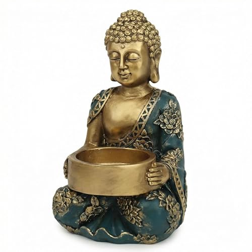 KEZAINN Golden Resin Buddha Candle Holder | Indoor Outdoor Home & Garden Decor Ornament