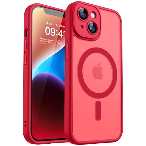Image of CANSHN Magnetic for iPhone 14 Plus Case, Upgraded [Full Camera Protection] [Compatible with Magsafe] [Translucent Matte] Shockproof Protective Phone Case for iPhone 14 Plus 6.7 inch - Red
