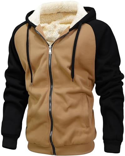 GXAMOY Men's Winter Fleece Hoodies for Men Heavyweight Warm Thick Full Zip Up Sweatshirt Outerwear
