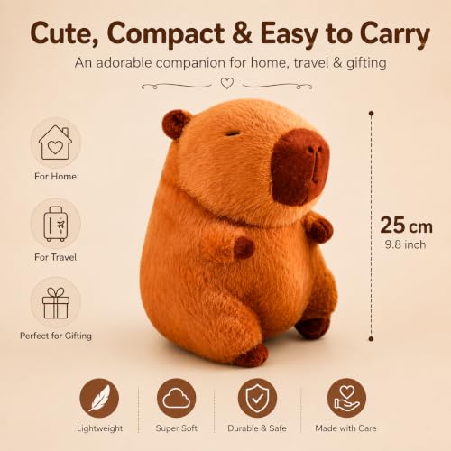 Image of Capybara Soft Toy Cute Plush Animal Stuffed Toy for Kids & Adults | Ultra-Soft Huggable Gift for Birthday, Valentine, Anniversary | Collectible Plush Doll 25cm
