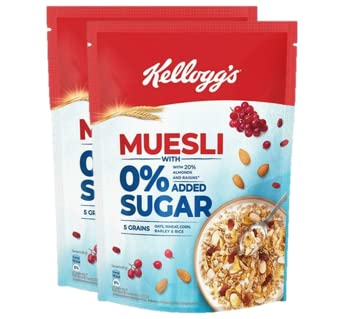 Kellogg's Muesli 0% Added Sugar | Breakfast Cereal | High in Iron| Source of Fibre | Naturally Cholesterol Free- 250gm (Pack of 2)