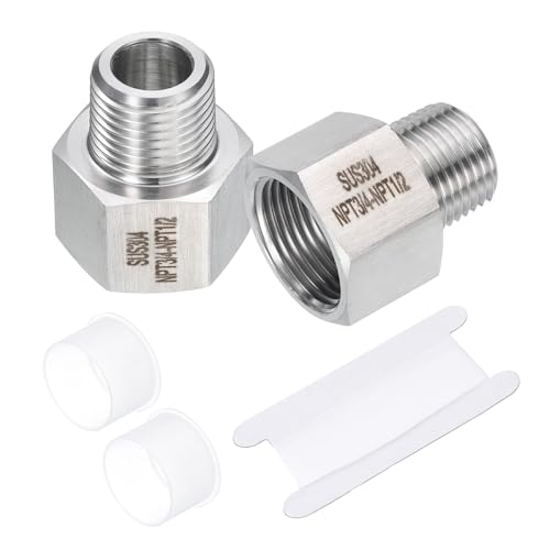 Image of uxcell 2 Pcs Pipe Fittings Reducer Adapter 1 /2 inch NPT Male Pipe x 3 /4 inch NPT Female Pipe Stainless Steel Adapter Pressure Gauge Connector for Oil Air Gas Hydraulic Systems