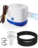 12V Automatic Boat Bilge Pump Kit, 1100GPH Electric Marine Pump with Built-In Float Switch, Hose & Thru-Hull...