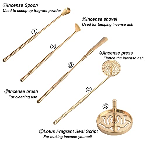 5Pcs Incense Making Kit Brass Incense Mold Tool Kit Diy Incense Spoon Incense Ash Press Incense Shovel Brush Incense Lotus Seal #TOP2