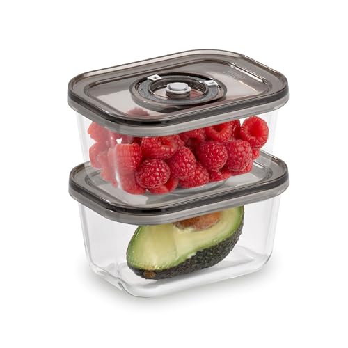 Caso VacuBoxx Eco-Duo S - Vakuum-Frischebehälter / 2 Behälter mit je 500 ml/für druckempfindliche und flüssige Lebensmittel/BPA-Frei/hitzebeständig, spülmaschinenfest, gefriergeeignet