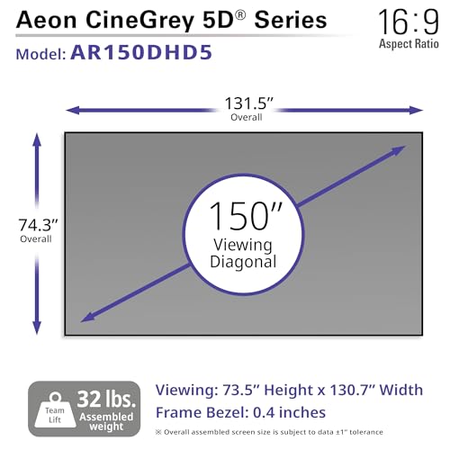 Image of Elite Screens Aeon CineGrey 5D 150 inch Fixed Frame ALR Projector Screen 16:9 - Edge-Free, Ceiling & Ambient Light Rejection, Wall-Mounted, Standard Throw Compatible for Home Theater, AR150DHD5