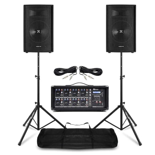 VONYX Pack Sono Complet - Système de Sonorisation 800W avec Table de Mixage 8 Canaux, 2 Enceintes PA 8 Pouces et Supports Réglables, Idéal pour Les DJ ou...