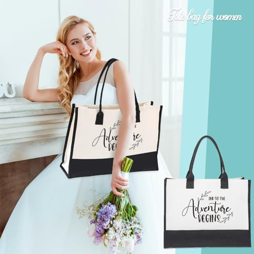 Image of Wedding Gift Canvas Tote Bride Bag,Retirement Gift Grandma Bag And So The Adventure Begins Mrs Large Tote Bag