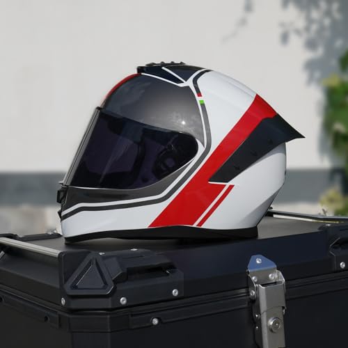 Image of Full Face Motorcycle Helmet,Helmets for Adults Motorcycle, MG611 Motorbike Racing Street Bike Helmets with Black Visor for Men Women,DOT Approved (Glossy Red Gray Lines, XL)
