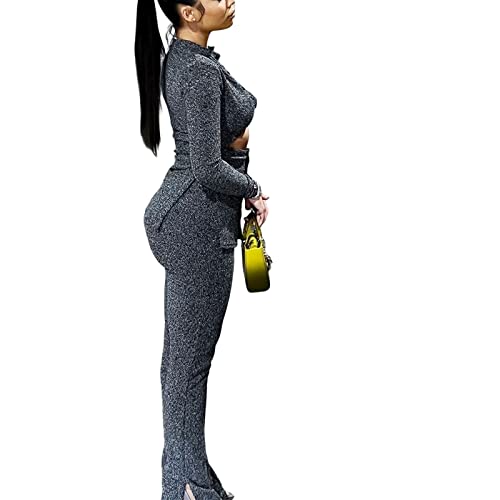 Womens 2 Piece Outfits Hollow Out Casual Lady Business Suits Button Long Sleeve Cardigan Tops,High-Waist Slim Fit Pants Set3