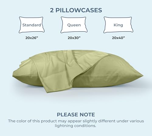 Image of ROYALE LINENS 100% Organic Cotton Percale Pillowcases Set of 2 - Queen Size Percale Pillowcase - Queen Set of 2 Pillow Cover - Breathable, Cool & Crisp Sage Green Pillow Cases (20 inchx30 inch, Sage Green)
