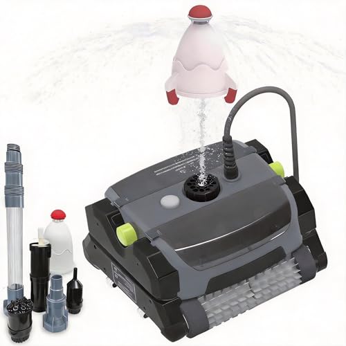 BCTIU Corded Robotic Pool Cleaner with Smart Navigation，Automatic Vacuum for Above-Ground Pools, Scrubs Floor, Includes Fountain Spray & Toy Launcher，Line Length 56ft，Grey