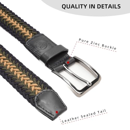 Stretch Braided Woven Belts without Holes for Men and Women,Multicolored Elastic Casual Golf Belts Adjustable4