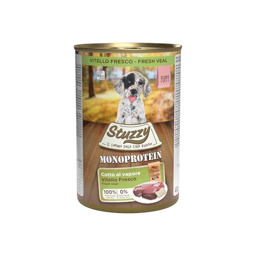 Stuzzy, Cibo Umido per Cani Cuccioli al Vitello Fresco, Monoproteico in Patè (6 Lattine da 400g)