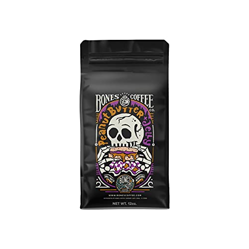 Bones Coffee Company Peanut Butter & Jelly Flavored Coffee Beans & Ground Coffee| 12 oz Flavored Coffee Gifts Flavored Coffee Ground & Beans (Ground)