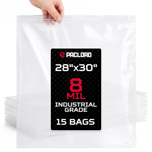 28" x 30" Heavy-Duty Extra Large Zip Plastic Bags Pack, 15 Count