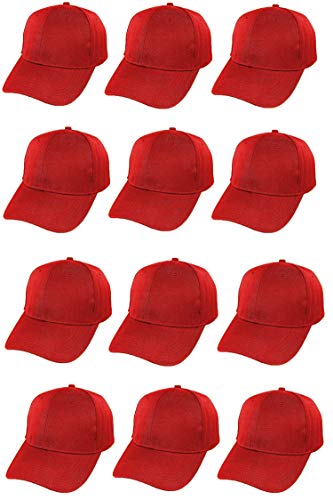 Carnavalife Gorra de Béisbol Ajustable de Estilo Polo Clásico Deportivo Casual de Color Liso Suave y Transpirable Unisex para Adultos y Niños Modelo JDH-1 (Rojo, Pack 12 * Adulto)