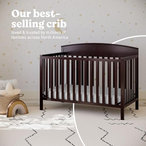 Graco Benton 5-in-1 Convertible Crib (Espresso) – GREENGUARD Gold Certified, Converts from Baby Crib to Toddler Bed, Daybed and Full-Size Bed, Fits Standard Full-Size Crib Mattress