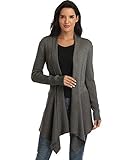 Dilgul Cardigan Damen Strickjacke Lang Langarm Strickmantel Pullover Elegant Open Front Unregelmäßiger Saum Dunkelgrau Medium