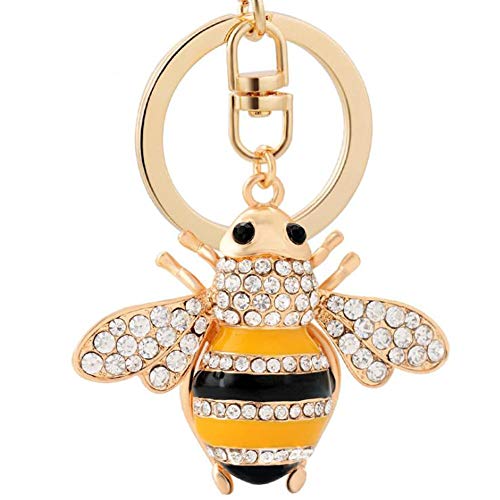 Preisvergleich Produktbild Ogquaton Schlüsselring Schlüsselbund Cute Bee Diamond Anhänger Frauen Männer Geschenkverschlüsse für Schlüsselanhänger Tasche Ornamente Kleines Souvenir Geburtstagsgeschenk Gold Langlebig und nützlich