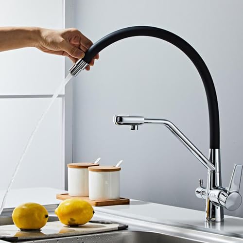 Grifo de cocina de latón cromado con doble manija y tres vías de alta durabilidad 4