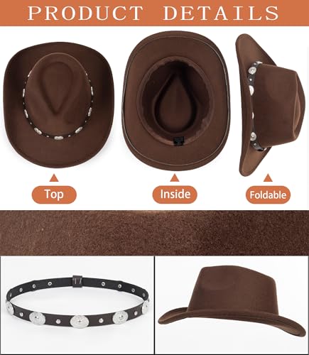 Kids Girls Boys Western Cowboy Cowgirl Hats, Toddler Wide Brim Felt Fedora Hat with Band, Rodeo Panama Cap, 2-6T4