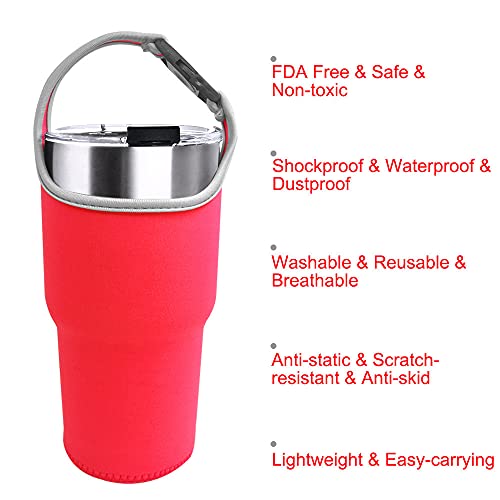 DanziX 2 Pack 30oz Tumbler Carrier Holder, Neoprene Sleeve Replacement with Carrying Handle-Red, 2pack*red, 4 Piece set - Image 3