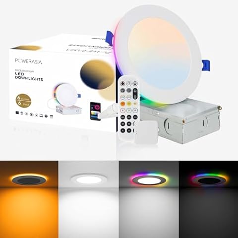 6 Pack 6 Inch Smart LED Recessed Lighting with RGB Back Light, 12W 1200LM Smart LED Recessed Lights with Junction Box, 2700K-6000K Color Changing Work with Alexa/Google Assistant/Siri, Hub INCL Cover