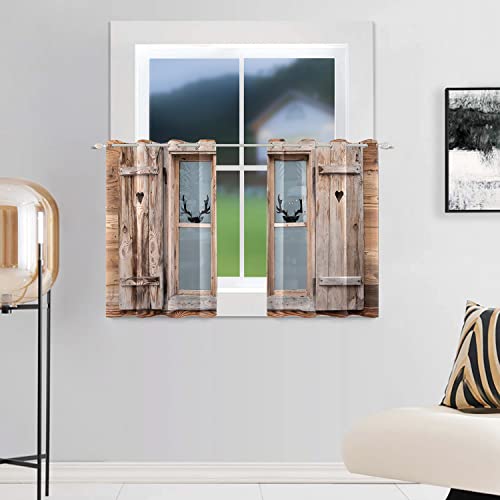 Uiiooazy Rustic Blackout Curtains Wooden Door Elk Window Living Room Bedroom Black Out Window Curtain Drapes Farmhouse Curtains for Dinning Hall with Curtain Tiebacks 2 Panels 21x45 inches by Uiiooazy - Image 3
