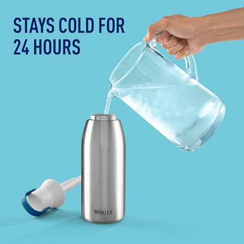 Image of Brita Stainless Steel Premium Filtering Water Bottle, BPA-Free, Reusable, Insulated, Replaces 300 Plastic Water Bottles, Filter Lasts 2 Months or 40 Gallons, Includes 1 Filter, Stainless - 32 oz