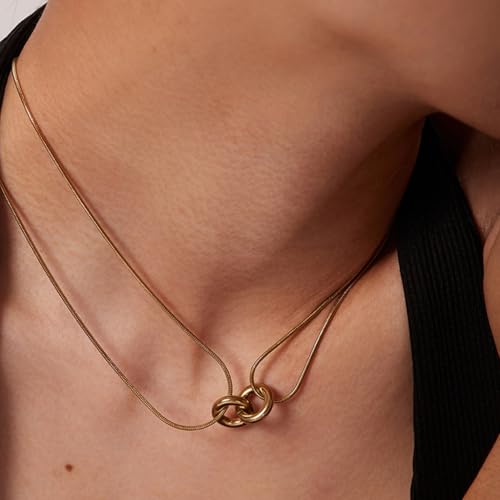 Jude Jewelers Stainless Steel Dual Chains Interlocking Circles Infinity Statement Necklace3