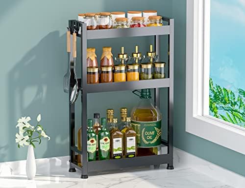 Manatees- Spice Rack Organizer for Countertop, 3-Tier Large Free Standing Black Seasoning Rack with 4 Hooks for Cabinet Storage Spice , Kitchen Spice Organizer for Kitchen Counter Shelf Spice Holder