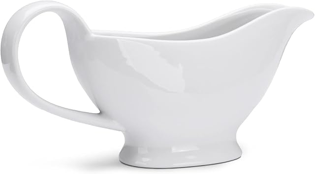 WishDeco White Gravy Boat, 200ml / 6.8oz Ceramic Gravy Jug